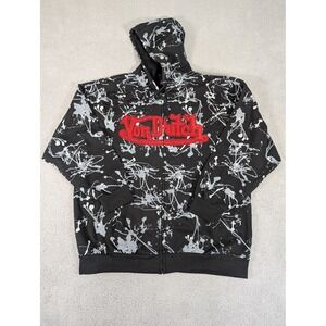 Von Dutch Hoodie Mens 3XL Black Gray Paint Splatter Full Zip Streetwear Logo New